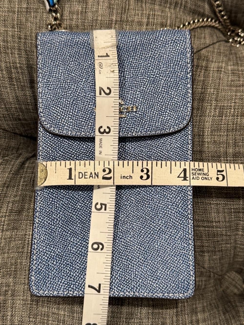 Coach North South Light Denim Blue Leather Crossbody Phone Pouch with Chain - Picture 17 of 17